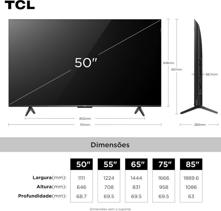 Smart TV TCL 50” QLED 4K P7K – Google TV, Dolby Vision 2 Smart TV TCL 50” QLED 4K P7K – Google TV, Dolby Vision - Imagem 2