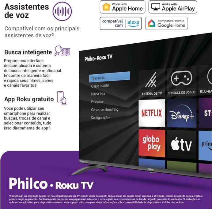 Smart TV 40 Philco Roku TV LED PTV40M9GR2CGB é boa? 5 Smart TV 40 Philco Roku, LED e áudio Dolby, modelo PTV40M9GR2CGB, exibindo tela com imagem nítida.