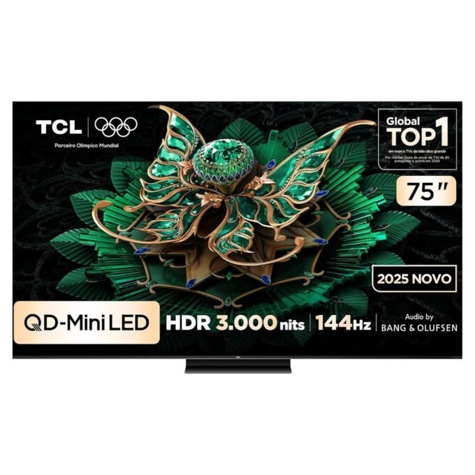 Smart TV TCL 75 Polegadas QLED Mini LED 4K C7K WiFi 1 Smart TV TCL 75 Polegadas QLED Mini LED 4K C7K WiFi Bluetooth Google TV 4 HDMI 144Hz HDR10+ 75C7K